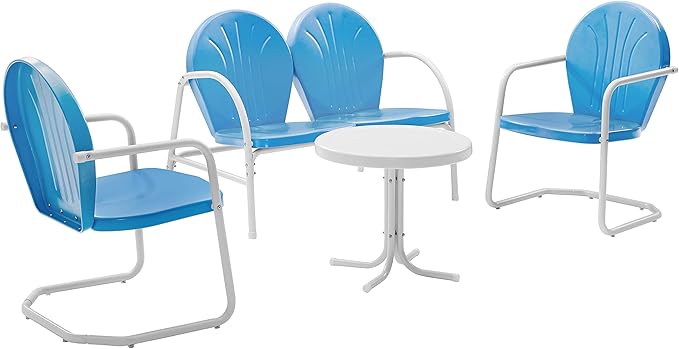 Crosley Furniture Griffith 4-Piece Retro Metal Outdoor Loveseat Patio Furniture Set for Porch, Deck, Balcony, Sky Blue
