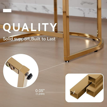 Contemporary Cream Linen Bar Stools Set of 4, 24" Upholstered Fabric Counter Height Barstools Kitchen Counter Island Stools with Golden Metal Base