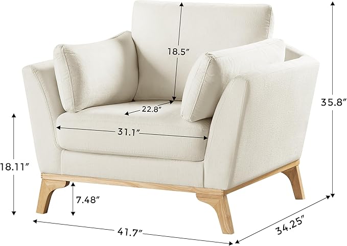VANOMi Large-Sized Accent Chair, Thick Cushion Bedroom Reading Chair, Comfortable Living Room Single Sofa, Chenille White