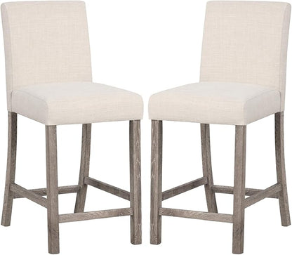 COSTWAY Counter Height Bar Stools Set of 2, 24.5’’ Upholstered Mid Century Modern Island Chairs with Rubber Wood Legs, Wooden Barstools for Kitchen, Dining Room, Bar, Restaurant (Beige)