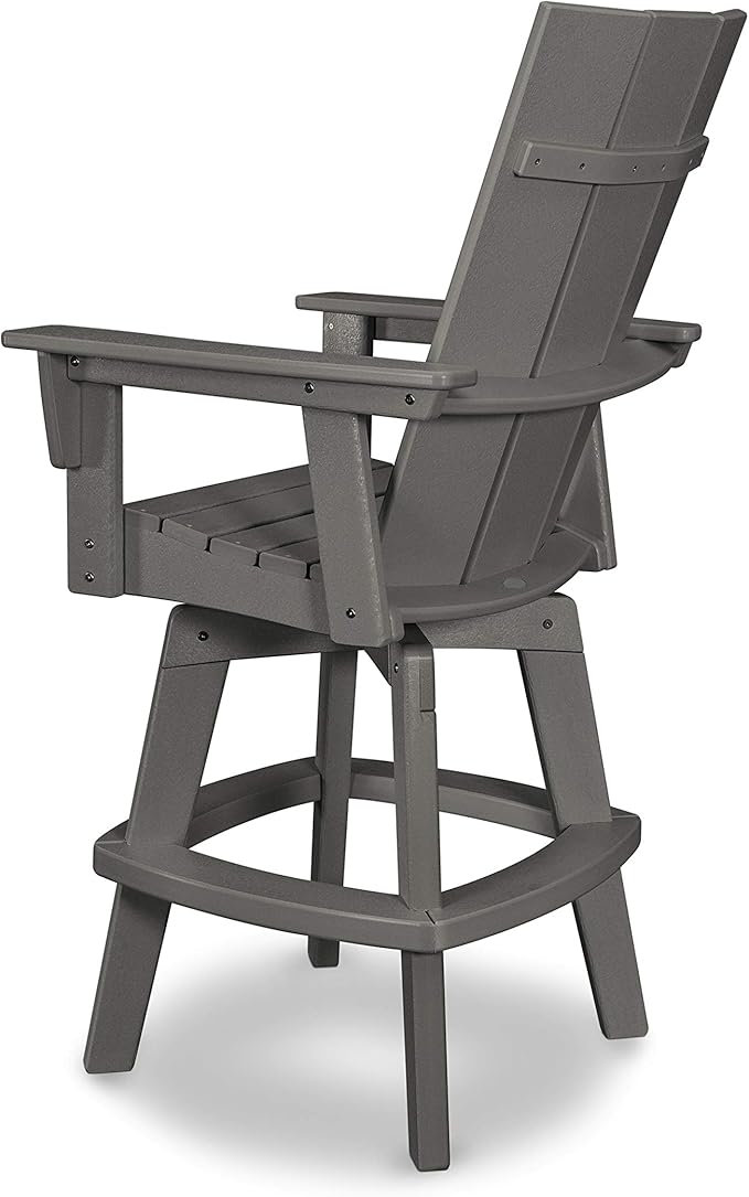 POLYWOOD® Modern Curveback Adirondack Swivel Bar Chair in Mahogany