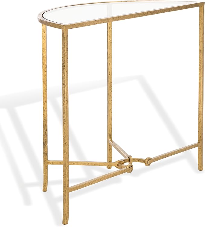 SAFAVIEH Couture Collection Tauri Brass Metal Glass Top Half Moon Console Table (Fully Assembled)