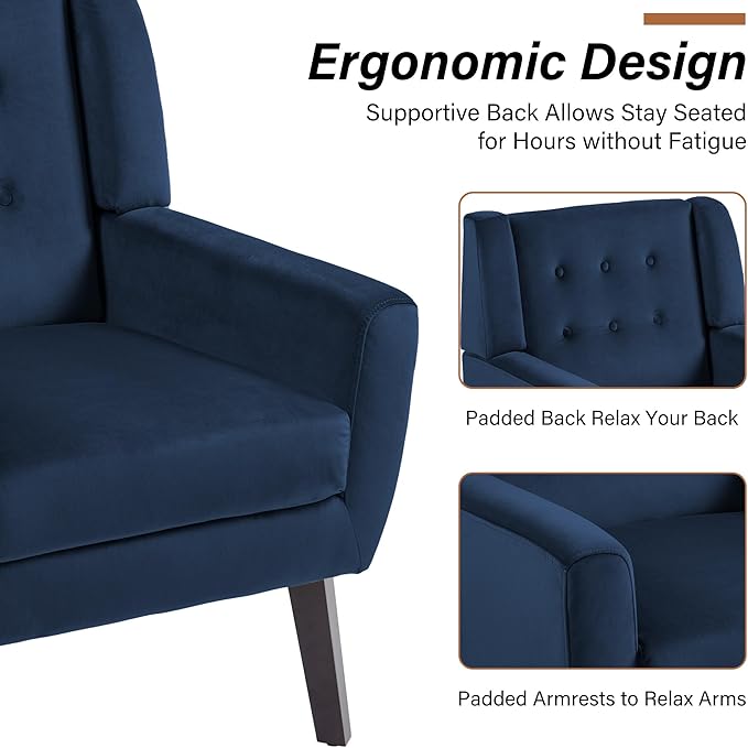 Lumibee Accent Chair, Modern Velevet Armchair for Living Room, Comfy Upholstered Arm Chair Tufted for Indoor Bedroom Office Room (Royal Blue Velvet)