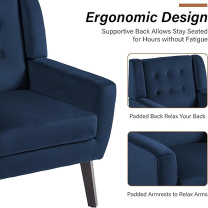 Lumibee Accent Chair, Modern Velevet Armchair for Living Room, Comfy Upholstered Arm Chair Tufted for Indoor Bedroom Office Room (Royal Blue Velvet)
