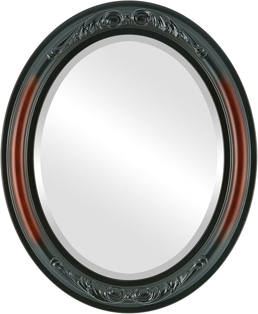 OVALCREST Oval Beveled Wall Mirror for Home Decor - Florence Style - Rosewood - 28" x 24"
