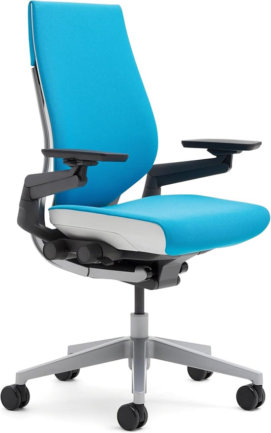 Steelcase Gesture Office Chair - Ergonomic Work Chair with Wheels for Carpet - Comfortable - Intuitive-to-Adjust for Desk - 360-Degree Arms - Blue Jay Fabric