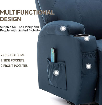Recliner Chair, Rocking Chair with Heat and Massage, Swivel Recliner Chairs for Adults, Rocker Manual Recliner with Remote Control and Cup Holder for Living Room, Bedroom