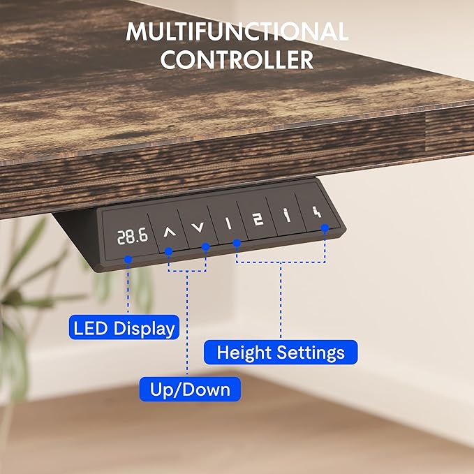 FLEXISPOT EN2 Whole-Piece Standing Desk with Clamp Power Strip, 55 x 28 Electric Stand Up Height Adjustable Desk with Cable Management (White Frame + 55" Rustic Brown Desktop, 2 Packages)