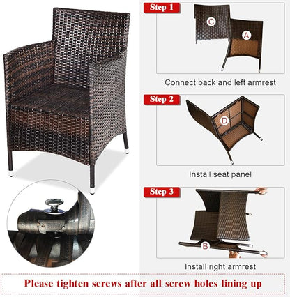 COSTWAY 3 PCS Patio Furniture Set, Outdoor Wicker Conversation Set with Tempered Glass Coffee Table, Seat Cushions, Rattan Wicker Chairs for Poolside Balcony Porch Backyard, Blue