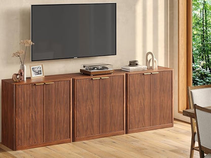 Evermagin 94.5" Walnut Buffet Cabinet with Storage, Large Sideboard Cabinet, Mid Century Modern Accent Credenza, Fluted Console Table with Doors for Dining Room, Kitchen, and Living Room