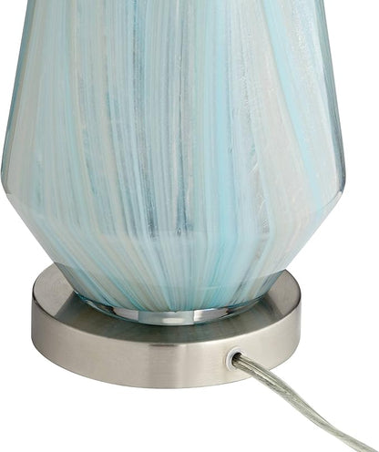 Possini Euro Design Jaime Coastal Table Lamp 26" High with Square White Marble Riser Blue Gray Art Glass White Drum Shade for Bedroom Living Room Nightstand Bedside Night Stand Office Kids Room