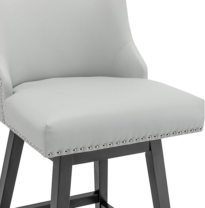Bar Stools Set of 2, PU Leather Barstools, 26 Inch Upholstered Counter Stools with 13.8" High Back and Footrest, Swivel Counter Height Barstools for Kitchen Island Home Bar Light Gray