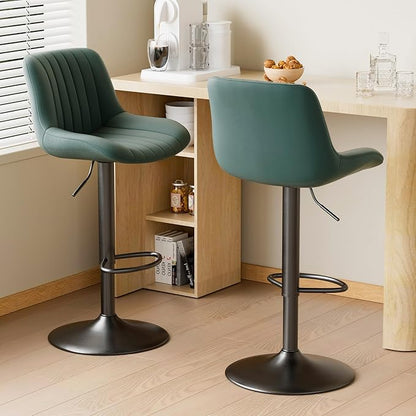 Nalupatio Bar Stools Set of 2, Adjustable Modern Swivel Bar Stools with Backs, Counter Height Performance Fabric Island Chairs for Home Kitchen, Dark Green