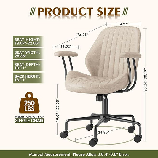 High Back Office Chair,Modern Swivel Office Chair,Brown Suede Fabric Gaming Chair,Height Adjustable Home Office Desk Chair with Lumbar Support