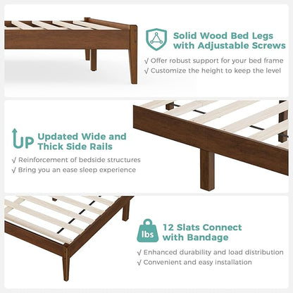 King Bed Frame and Ladder Headboard, Solid Wood Bed Frame with Storage, Malaysian Oak Platform Beds with Wooden Slats, No Box Spring Needed, Easy Assembly, King Size, Antique Espresso