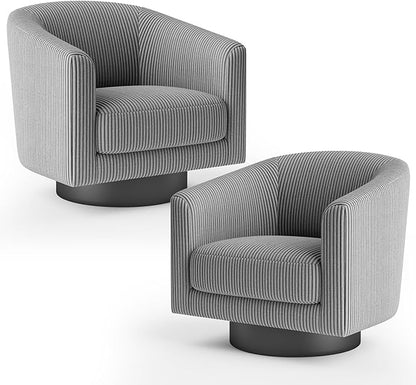 360° Swivel Accent Chairs Set of 2, Modern Bucket Chair, Corduroy Barrel Armchair, Comfy Boucle Chair, Single Sofa for Living Room Bedroom. Dark Grey
