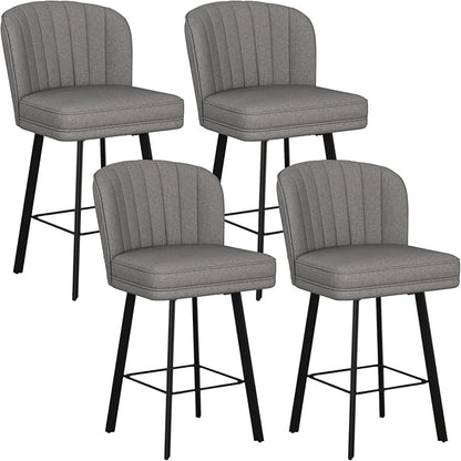Swivel Counter Height Bar Stools Set of 4, 26'' Modern Barstools with Backs and Metal Legs, Upholstered Bar Chairs,Mid-Gray,Fabric Stools for Kitchen Island Chairs