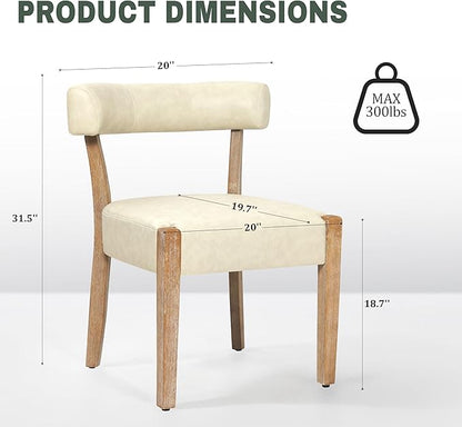 Modern Dining Chairs Set of 8, Faux Leather Upholstered Kitchen & Dining Room Chairs, Mid Century Modern Wooden Dining Chairs Oversized Sturdy Rounded Chairs Curved Back, Beige
