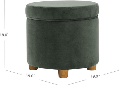 HomePop Home Decor | Upholstered Round Storage Ottoman | Ottoman with Storage for Living Room & Bedroom, Loden Green Velvet Large