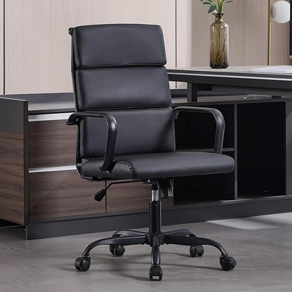 Office Chair, Ergonomic Adjustable Desk Chair, Mid Back Executive Comfortable Leather Lumbar Support Home Computer Chair with Padded Seat Swivel Wheels