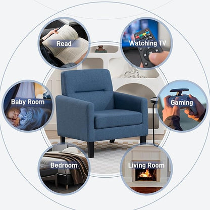 Accent Chair, Mid Century Modern Living Room Chairs Comfy Reading Chair with Upholstered Cushion Relax Armchair for Bedroom Apartment,Office, Blue