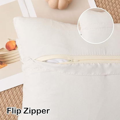 Kevin Textile Fall Pillow Covers 18x18 Inch Set of 2 Soft Pumpkins Decorative Square Pillowcases Plush Autumn Faux Fur Cushions Harvest Gift for Couch Sofa Chair Bedroom Home Decor, Cream White