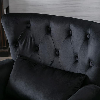 chairus Mid-Century Modern Accent Chair Comfy Tufted Single Sofa Chair Wingback Armchair with Pillow for Club, Living Room, Bedroom - Velvet, Black