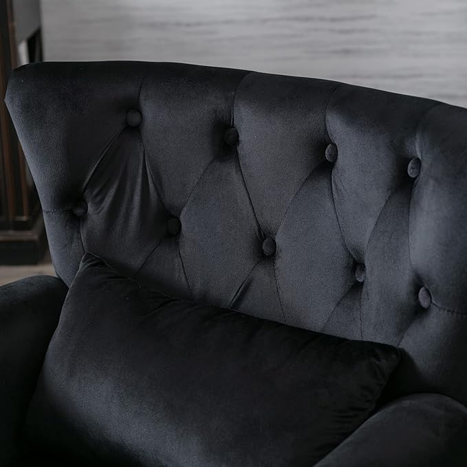 chairus Mid-Century Modern Accent Chairs Set of 2, Comfy Tufted Single Sofa Chair Wingback Armchair with Pillow for Club, Living Room, Bedroom - Velvet, Black