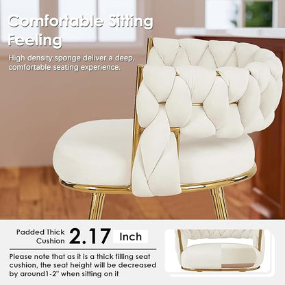VECELO Bar Stools Set of 2, Counter Height Bar Stools, 26 inch Seat Barstools with Woven Back and Footrest for Kitchen Island Counter, White