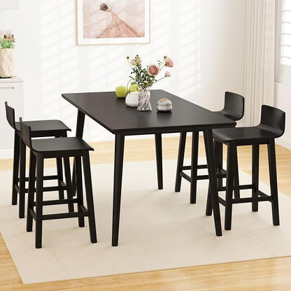 COSTWAY Solid Wood Bar Stools Set of 2, 24.5-inch Counter Height Chairs with Low Back and Footrest, Farmhouse Wooden Armless barstools for Kitchen Island, Dining Room, Cafe, Breakfast, Black
