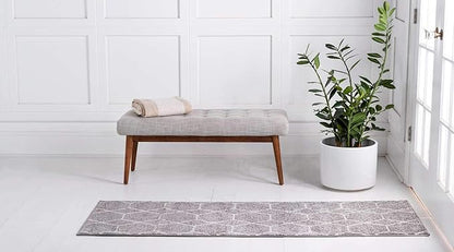 Unique Loom Trellis Frieze Collection Area Rug - Geometric (2' x 13' 1" Runner, Light Gray/ Ivory)