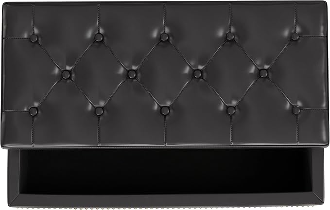 SIMPLIHOME Hamilton 44 inch Wide Traditional Rectangle Lift Top Rectangular Storage Ottoman in Tanners Brown Vegan Faux Leather, Assembled, For the Living Room, Entryway and Family Room