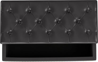 SIMPLIHOME Hamilton 44 inch Wide Traditional Rectangle Lift Top Rectangular Storage Ottoman in Tanners Brown Vegan Faux Leather, Assembled, For the Living Room, Entryway and Family Room