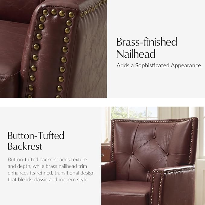 HULALA HOME Modern Home Office Chair with Tilt Lock & Metal Base, Desk Chair with 360° Swivel & Tilt Function, Height Adjustable, Wide Seat Computer Task Chair with Wheels & Padded Cushion, Brown
