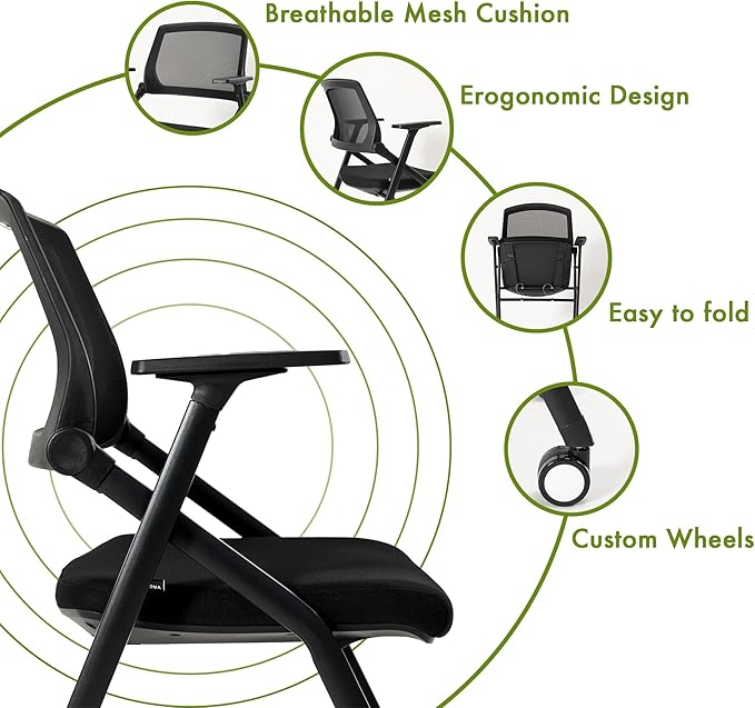 10 Pack Conference Room Chairs with Wheels and Sliding Armrest,Foldable Nesting Chair for Office School Church Waiting Room Black