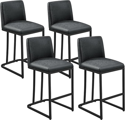 Yaheetech Bar Stools Set of 4, Counter Height Kitchen Stools 24'' Modern Leather Upholstered Bar Chairs with Back and Metal Legs for Kitchen Counter, Dark Gray