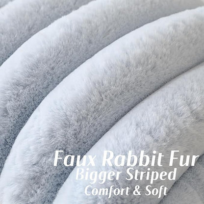 FUTEI Light Blue Decorative Throw Pillow Covers 22x22 Inch Set of 2, Square Soft Faux Rabbit Fur Thick Striped Cushion Cover,Winter Home Decor for Couch Bed Living Room