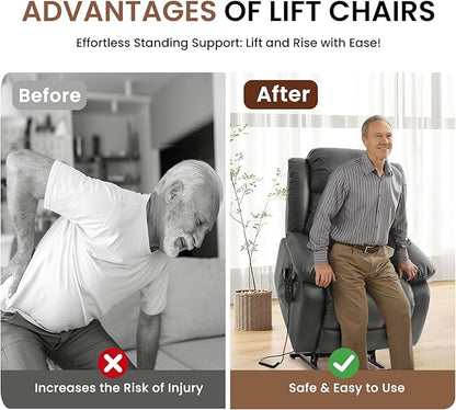TEKAMON Power Lift Recliner Chair for Elderly with Heat & Massage, Dual Motor Genuine Leather Recliner, Lay Flat Sleeping Chairs with Infinite Position, RemoteControl(Silver Grey, Extended)