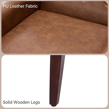 Accent Chair, Mid-Century Modern PU Leather Chairs with Arms for Living Room, Comfy Upholstered Club Single Sofa Armchair for Bedroom Waiting Room with Solid Wood Frame-Leather Coffee, Set of 1