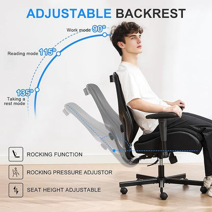 Ergonomic Home Office Desk Chair,Breathable Mesh Chair with Expanded High Back Lumbar Support,Adjustable Height (Classic)