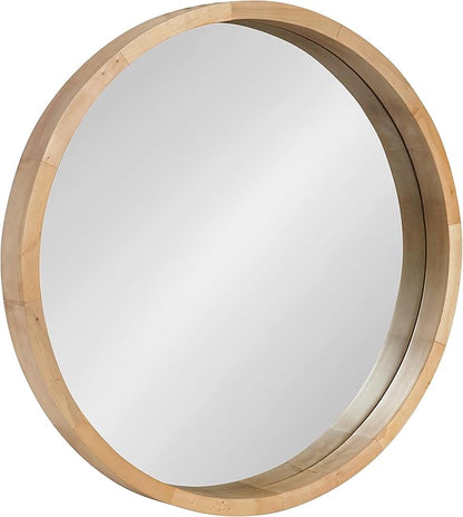 Kate and Laurel Hutton Round Decorative Modern Wood Frame Wall Mirror, 22 Inch Diameter, Natural Finish