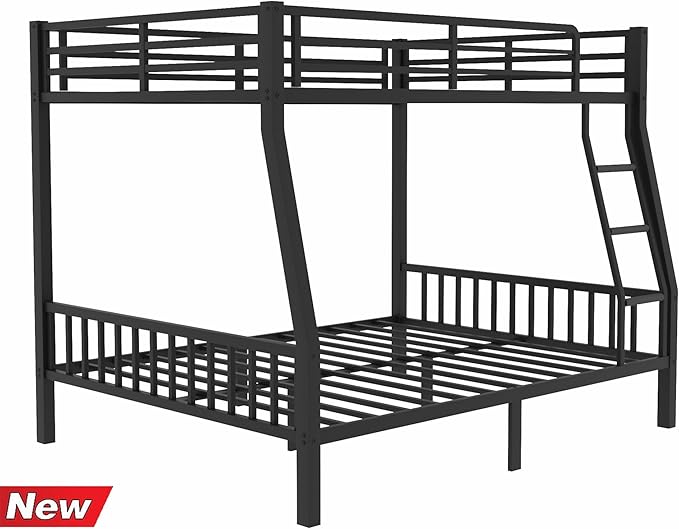 Stronger & Higher Quality Heavy Duty Bunk Bed Full XL Over Queen Size Bunkbed, Thickened Safer More Stable Steel Metal Queen Bunk Bed (Faster Assembly) (Full XL Over Queen)