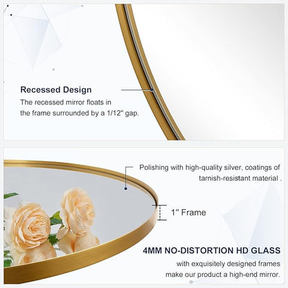 ANDY STAR Brushed Gold Bathroom Mirror, 48 x 30 Inch Oval Vanity Mirror, Brushed Brass Mirror for Wall in Stainless Steel Metal Frame 1’’ Deep Wall Mounted Horizontal/Vertical