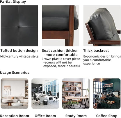 STHOUYN Mid Century Modern Chair, PU Leather Accent Chair Set of 2 with Wood Arms, Living Room Chairs, Reading Armchair for Bedroom, Waiting Room, Office