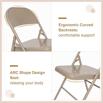 VECELO Metal Folding Chairs 4 Pack, Double Hinged Steel Frame Easy Foldable&Stackable for Office Kitchen Dinning Wedding Patio and Garden