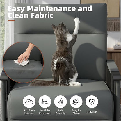 Upholstered Accent Chairs Set of 2, Modern Faux Leather Sofa Chairs with Foldable Side Tray Table & Storage Pocket, Small Accent Sofas for Living Room, Bedroom, Gray