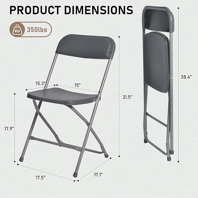 SEALAMB Plastic Folding Chairs 30 Pack, Gray Commercial Portable Indoor/Outdoor Chairs for Home Office, Wedding, Events Parties with Steel Frame, 350lbs Capacity (Gray-Plastic, 30 Pack)