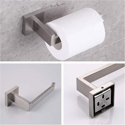 Bathroom Hardware Set Bathroom Accessories Set SUS304 Towel Bar Set Includes Towel Bar Inch+Towel Holder+Toilet Paper Holder+Towel Hook (5, Brush Nickel)