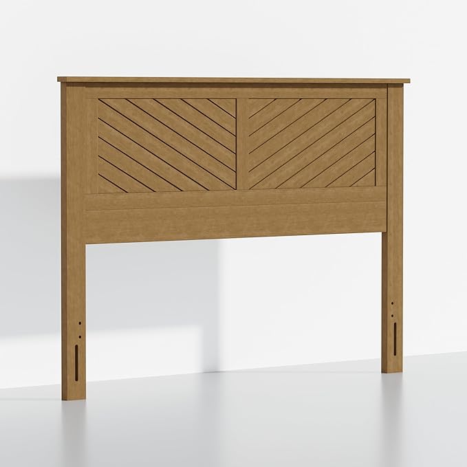 Serene Queen Size Wood Headboard Diagonal Panel Design in a Stained Pine Finish