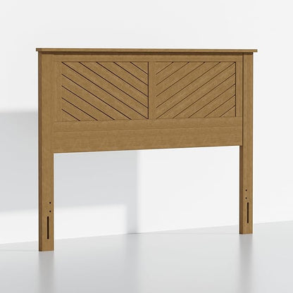 Serene Queen Size Wood Headboard Diagonal Panel Design in a Stained Pine Finish